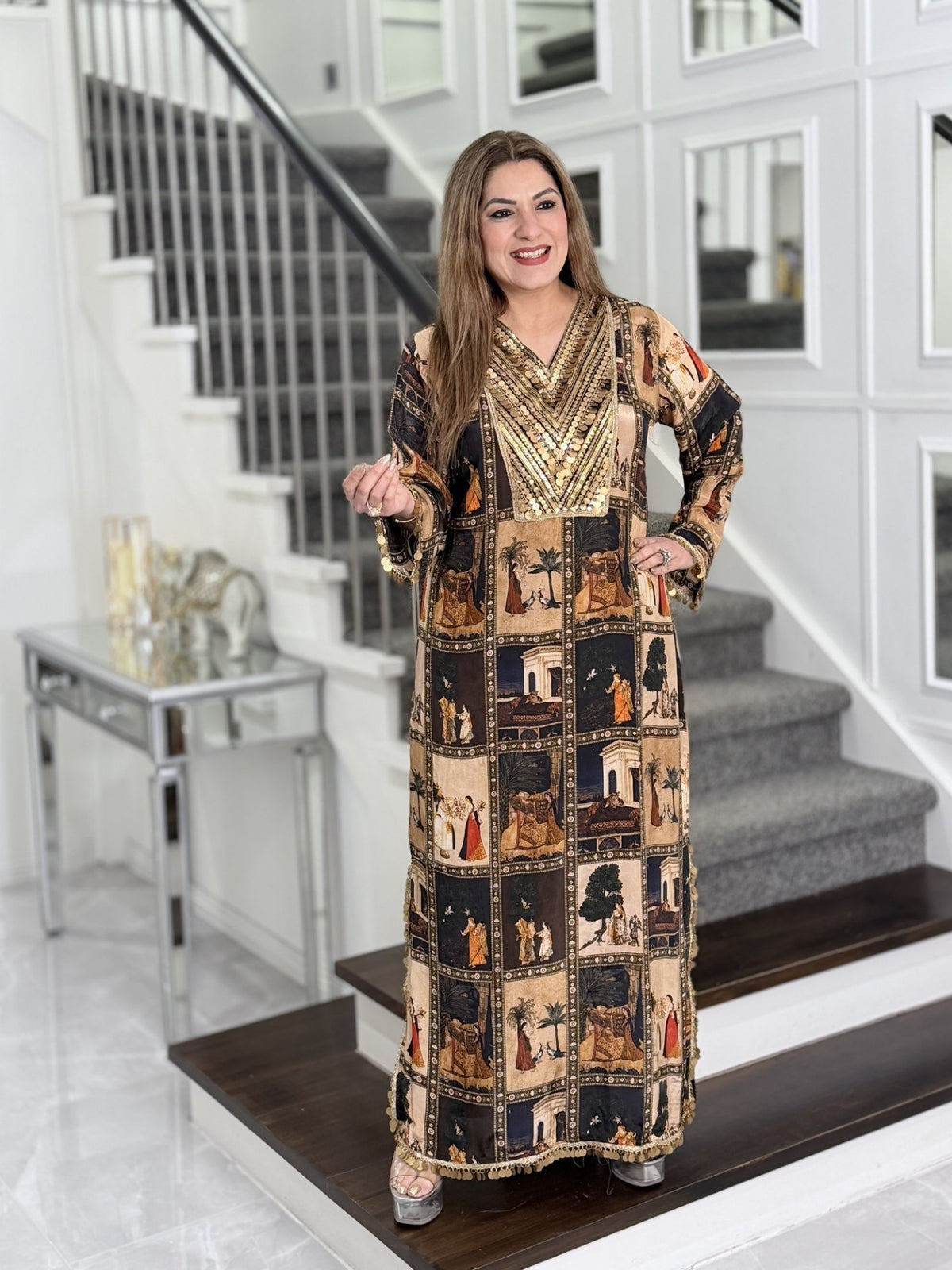 Miniature Panel Print Gold Coin V-Yoke Kurta Co-ord Set by Panache by Divya - product image 1