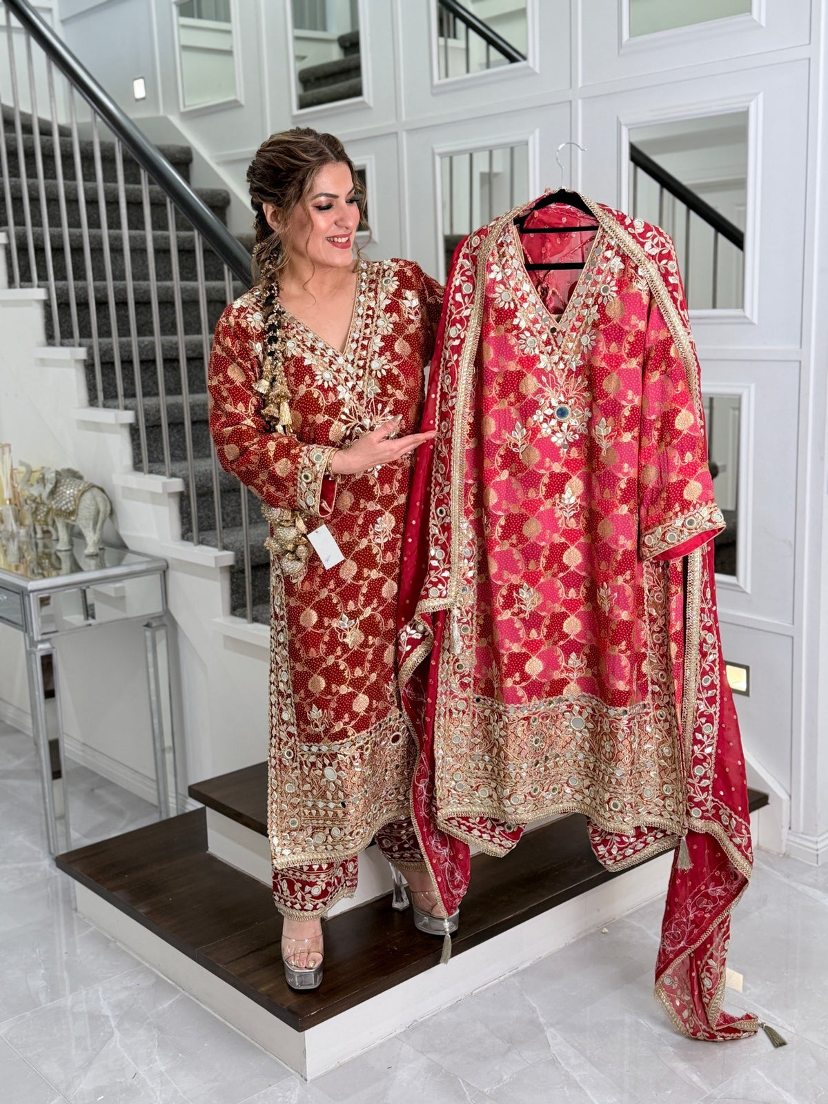 Salwar Kameez - Rani Pink Banarasi Mirror Work Salwar Suit with Dupatta by Panache by Divya - product image 2