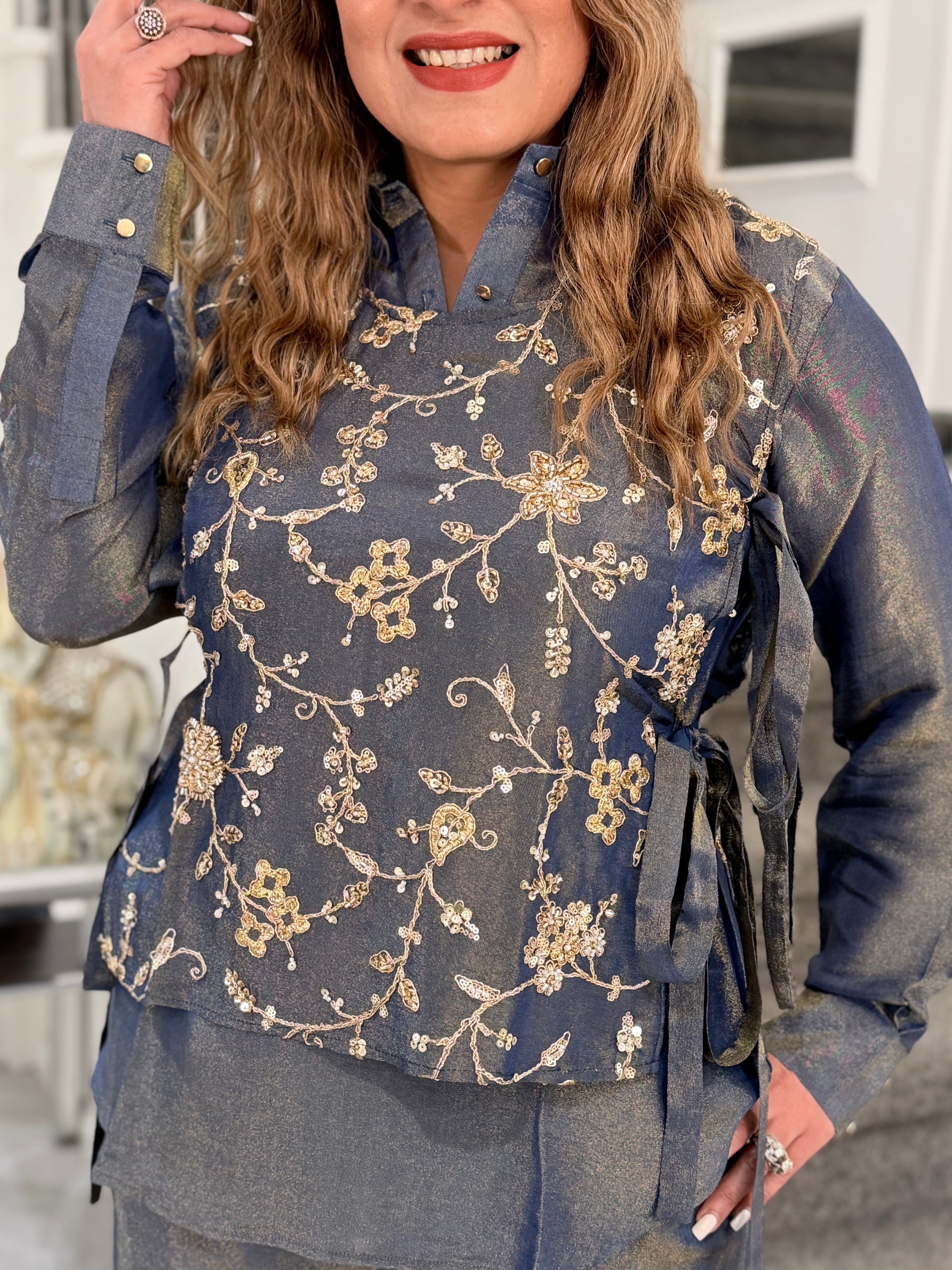 Navy Embroidered Indo-Western Ensemble - Indo-western Wear (2)