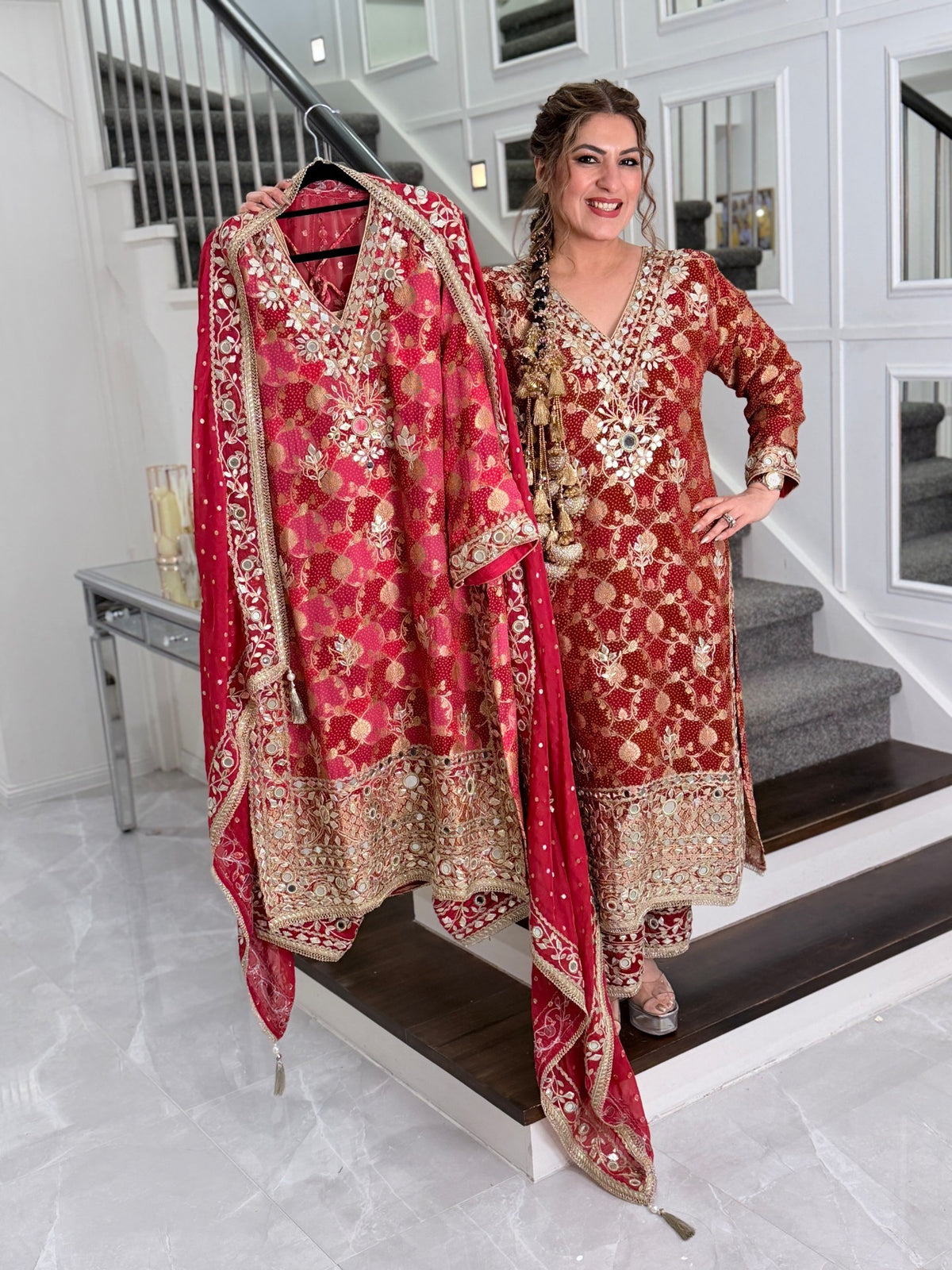 Salwar Kameez - Rani Pink Banarasi Mirror Work Salwar Suit with Dupatta by Panache by Divya - product image 4