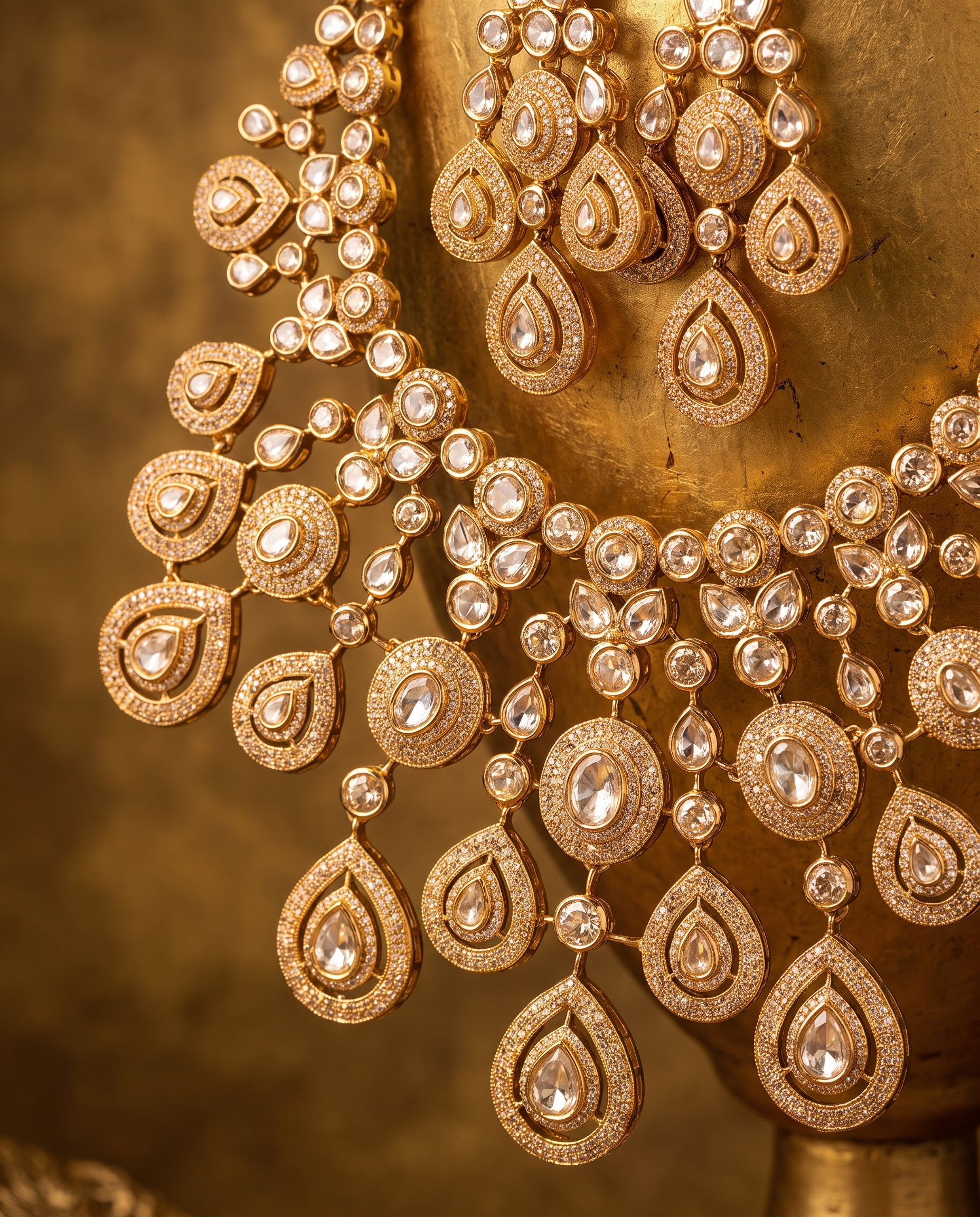Gold Teardrop Necklace, Earring and Tikka set